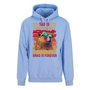 Sad Is Temporary Swag Is Forever Funny Cool Capybara Retro Unisex Surf Hoodie