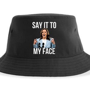 Say It To My Face Funny Kamalaharris Challenges Trump Sustainable Bucket Hat