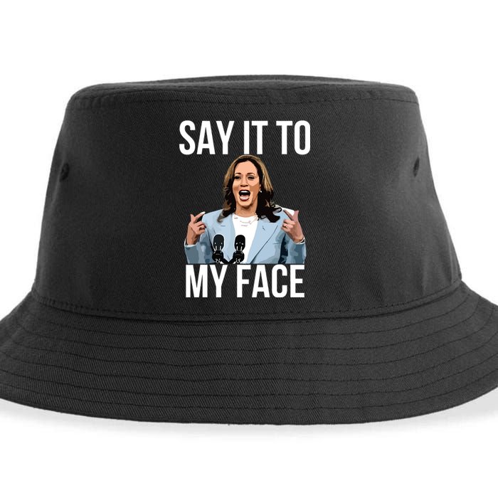 Say It To My Face Funny Kamalaharris Challenges Trump Sustainable Bucket Hat