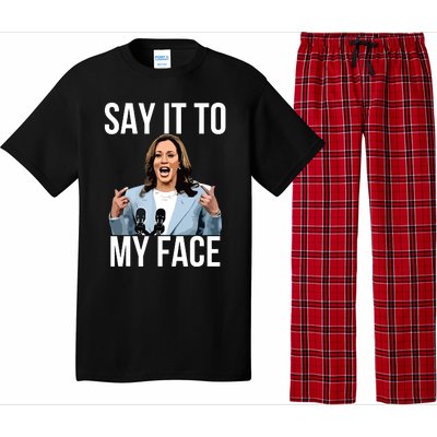 Say It To My Face Funny Kamalaharris Challenges Trump Pajama Set