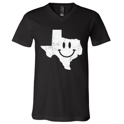 Smiling In TX – Funny Texas Happy Face V-Neck T-Shirt