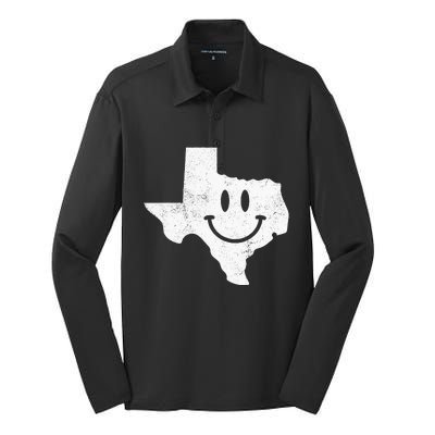 Smiling In TX – Funny Texas Happy Face Silk Touch Performance Long Sleeve Polo