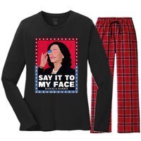 Say It To My Face Kamala Harris Poster Usa Sunglasses Women's Long Sleeve Flannel Pajama Set 