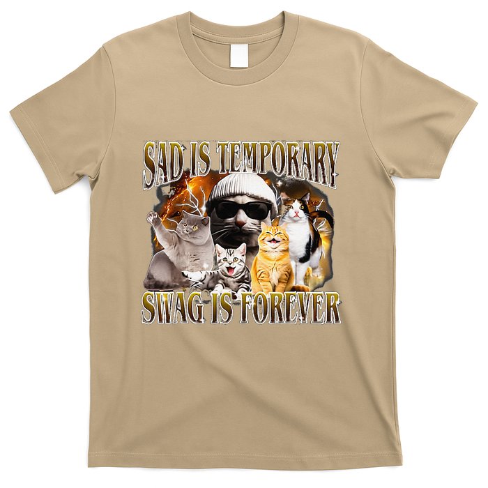 Sad Is Temporary Swag Is Forever Cat & Funny Meme Cute Cat T-Shirt
