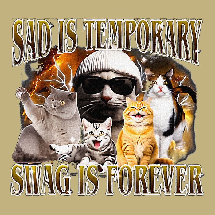 Sad Is Temporary Swag Is Forever Cat & Funny Meme Cute Cat T-Shirt