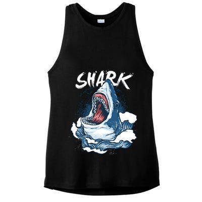 Shark In The Ocean Cool Sharks Week Waves Bite Ladies PosiCharge Tri-Blend Wicking Tank