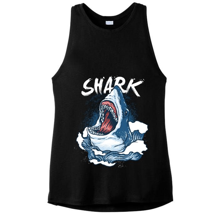 Shark In The Ocean Cool Sharks Week Waves Bite Ladies PosiCharge Tri-Blend Wicking Tank