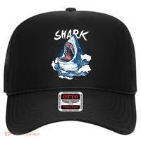 Shark In The Ocean Cool Sharks Week Waves Bite High Crown Mesh Back Trucker Hat
