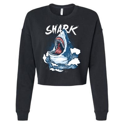 Shark In The Ocean Cool Sharks Week Waves Bite Cropped Pullover Crew