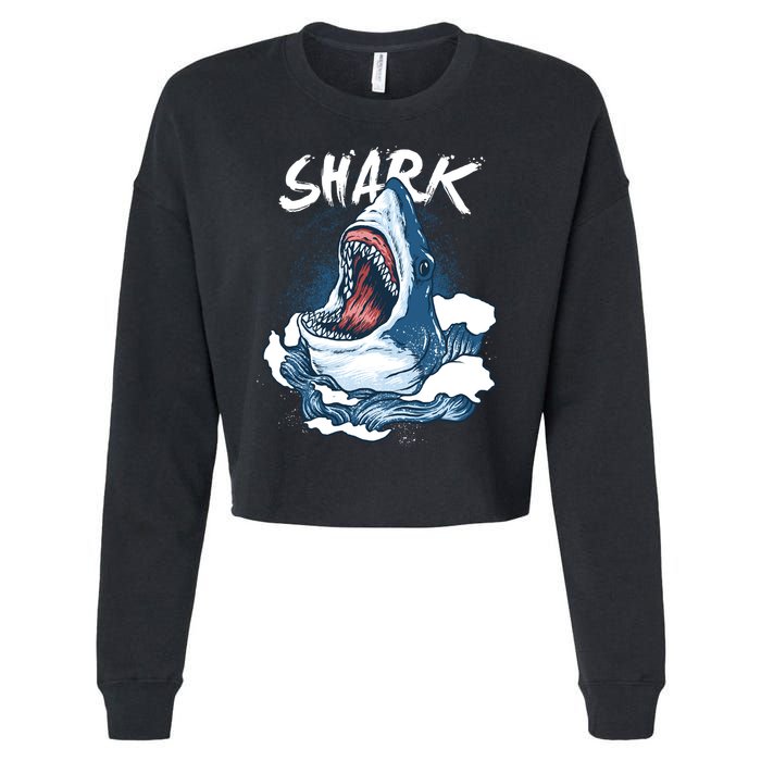 Shark In The Ocean Cool Sharks Week Waves Bite Cropped Pullover Crew