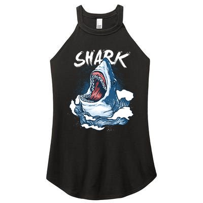Shark In The Ocean Cool Sharks Week Waves Bite Women's Perfect Tri Rocker Tank