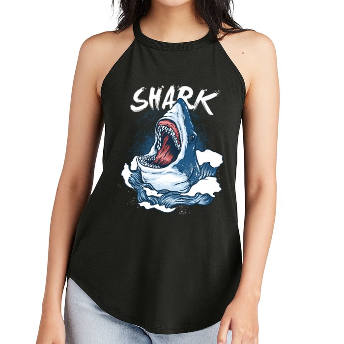 Shark In The Ocean Cool Sharks Week Waves Bite Women's Perfect Tri Rocker Tank