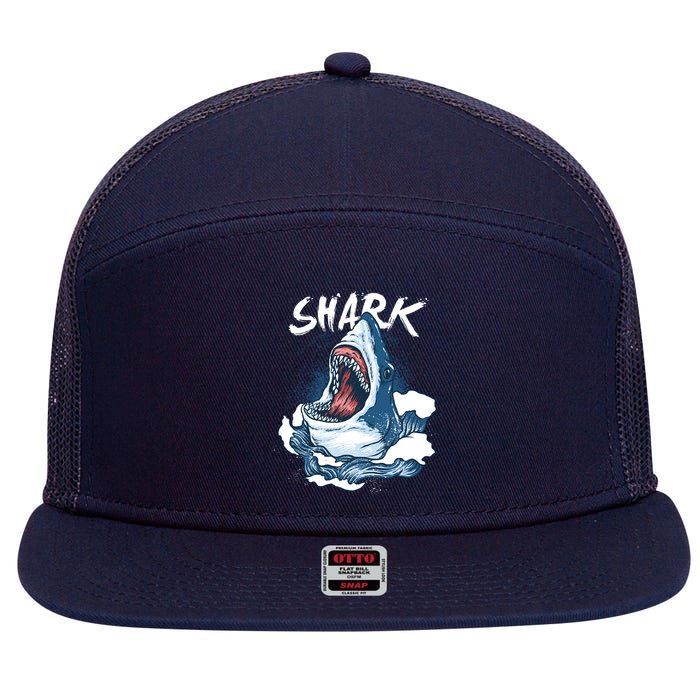 Shark In The Ocean Cool Sharks Week Waves Bite 7 Panel Mesh Trucker Snapback Hat