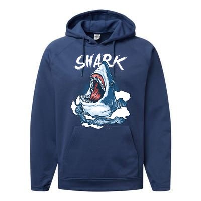 Shark In The Ocean Cool Sharks Week Waves Bite Performance Fleece Hoodie