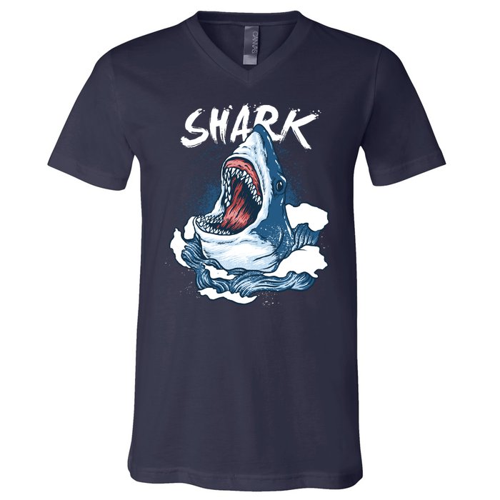 Shark In The Ocean Cool Sharks Week Waves Bite V-Neck T-Shirt