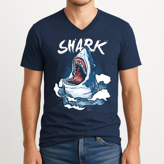 Shark In The Ocean Cool Sharks Week Waves Bite V-Neck T-Shirt