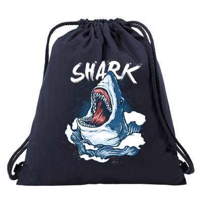 Shark In The Ocean Cool Sharks Week Waves Bite Drawstring Bag