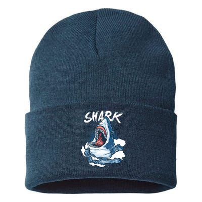 Shark In The Ocean Cool Sharks Week Waves Bite Sustainable Knit Beanie