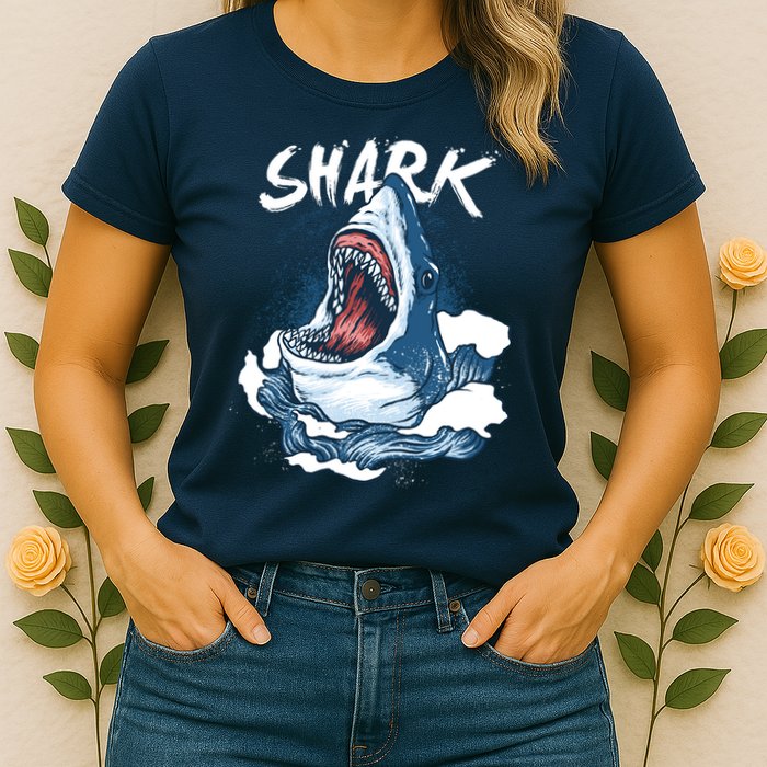 Shark In The Ocean Cool Sharks Week Waves Bite Womens T-Shirt