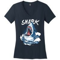 Shark In The Ocean Cool Sharks Week Waves Bite Women's V-Neck T-Shirt