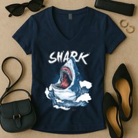 Shark In The Ocean Cool Sharks Week Waves Bite Women's V-Neck T-Shirt