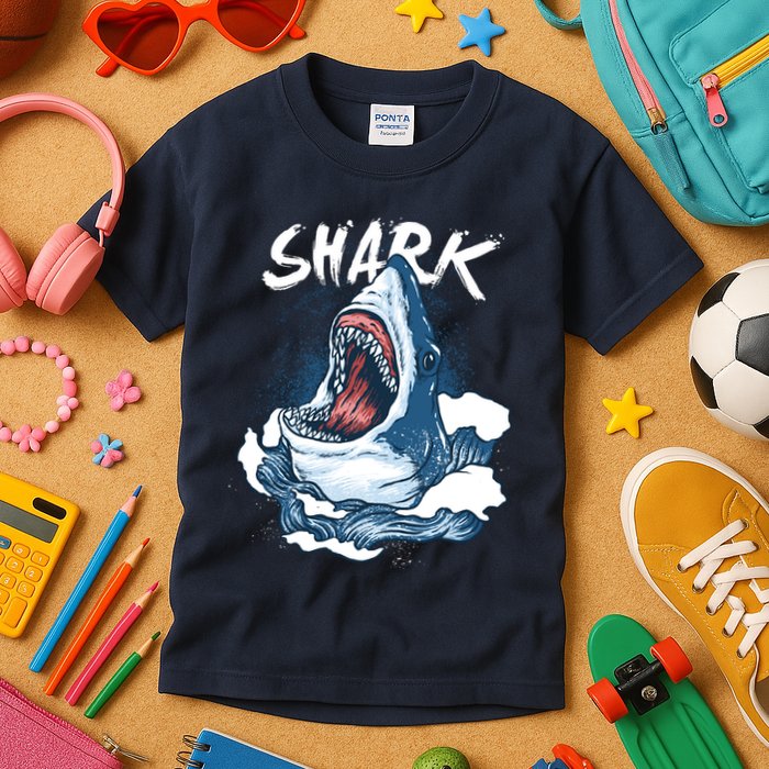 Shark In The Ocean Cool Sharks Week Waves Bite Kids T-Shirt