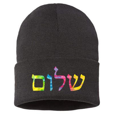 Shalom In Tie Dye Hebrew Letters Sustainable Knit Beanie