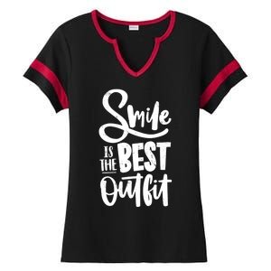 Smile Is The Best Outfit Cute Gift Ladies Halftime Notch Neck Tee