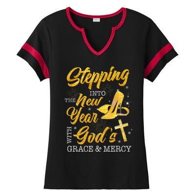 Stepping Into The New Year With Gods Grace And Mercy  Ladies Halftime Notch Neck Tee