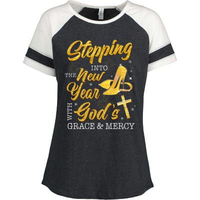 Stepping Into The New Year With Gods Grace And Mercy  Enza Ladies Jersey Colorblock Tee