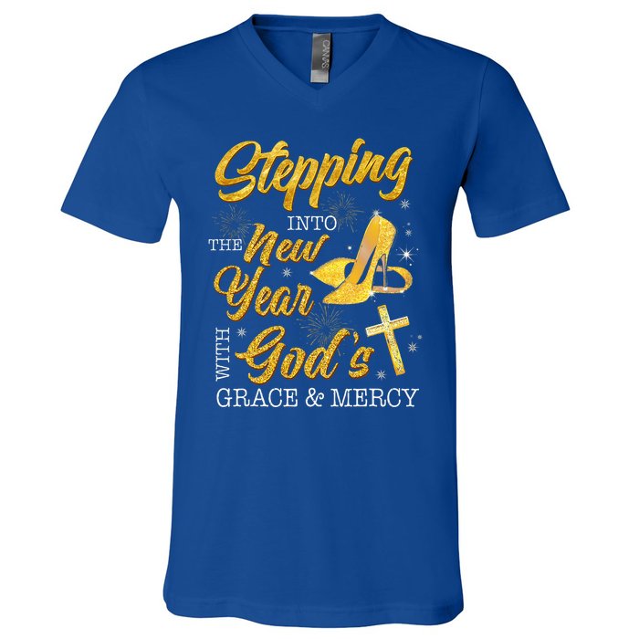 Stepping Into The New Year With Gods Grace And Mercy  V-Neck T-Shirt