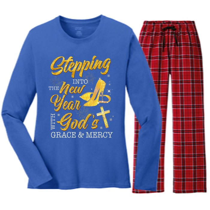 Stepping Into The New Year With Gods Grace And Mercy  Women's Long Sleeve Flannel Pajama Set 