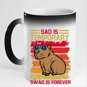 Sad Is Temporary Swag Is Forever Funny Cool Capybara Retro 11oz Black Color Changing Mug