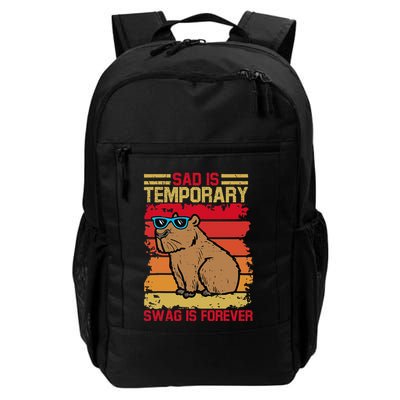 Sad Is Temporary Swag Is Forever Funny Cool Capybara Retro Daily Commute Backpack