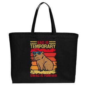 Sad Is Temporary Swag Is Forever Funny Cool Capybara Retro Cotton Canvas Jumbo Tote