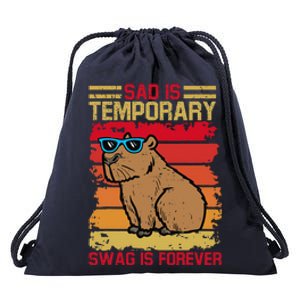 Sad Is Temporary Swag Is Forever Funny Cool Capybara Retro Drawstring Bag