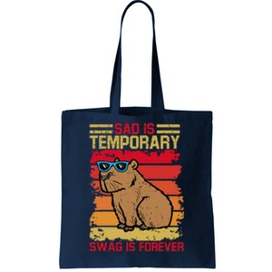 Sad Is Temporary Swag Is Forever Funny Cool Capybara Retro Tote Bag