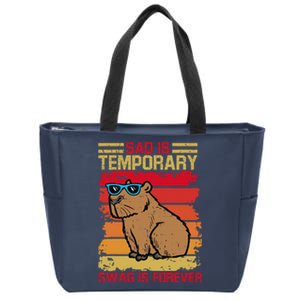 Sad Is Temporary Swag Is Forever Funny Cool Capybara Retro Zip Tote Bag