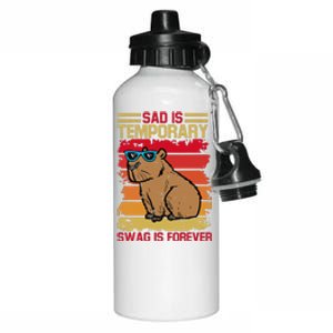 Sad Is Temporary Swag Is Forever Funny Cool Capybara Retro Aluminum Water Bottle