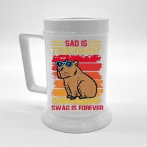 Sad Is Temporary Swag Is Forever Funny Cool Capybara Retro Beer Stein