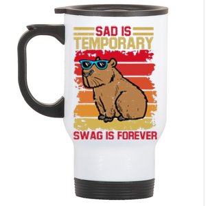 Sad Is Temporary Swag Is Forever Funny Cool Capybara Retro Stainless Steel Travel Mug