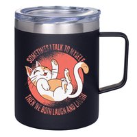 Sometimes I Talk To Myself Then We Both Laugh Funny Cat 12oz Stainless Steel Coffee Mug