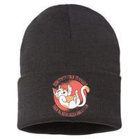 Sometimes I Talk To Myself Then We Both Laugh Funny Cat Sustainable Knit Beanie