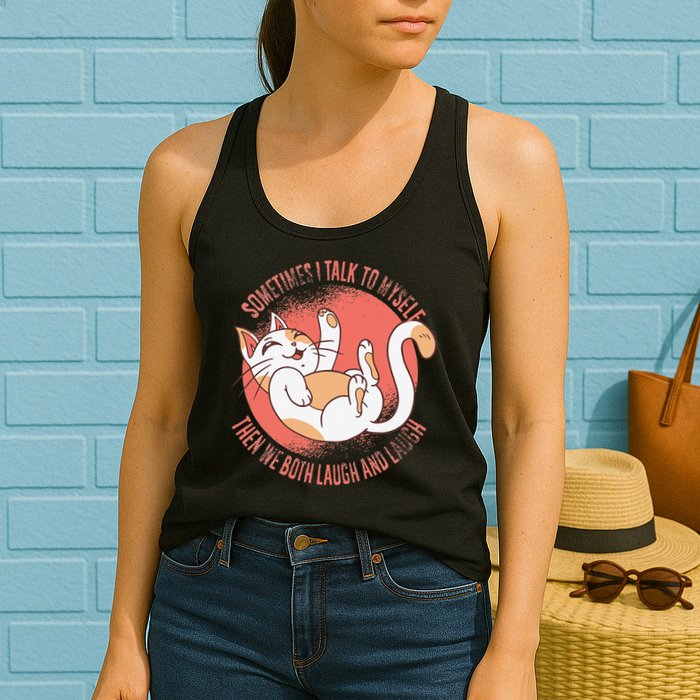 Sometimes I Talk To Myself Then We Both Laugh Funny Cat Womens Tank Top