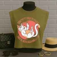 Sometimes I Talk To Myself Then We Both Laugh Funny Cat Garment-Dyed Women's Muscle Tee