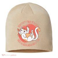 Sometimes I Talk To Myself Then We Both Laugh Funny Cat Sustainable Beanie