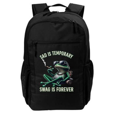 Sad Is Temporary Swag Is Forever Funny Cool Frog Meme Retro Daily Commute Backpack
