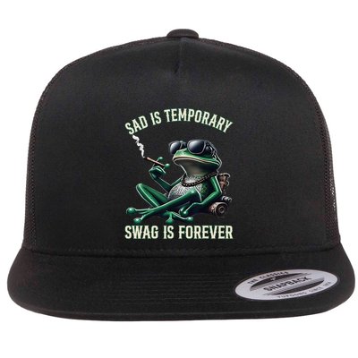 Sad Is Temporary Swag Is Forever Funny Cool Frog Meme Retro Flat Bill Trucker Hat