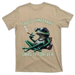 Sad Is Temporary Swag Is Forever Funny Cool Frog Meme Retro T-Shirt