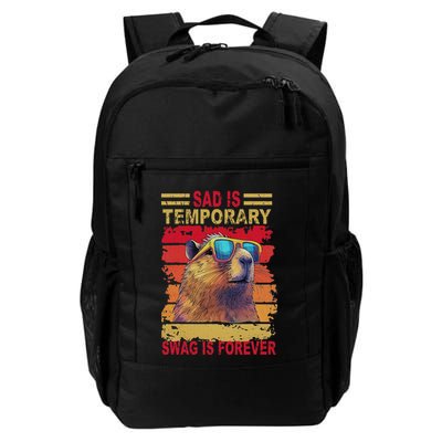 Sad Is Temporary Swag Is Forever Funny Cool Capybara Retro Daily Commute Backpack